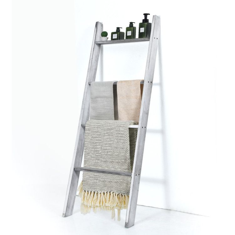Four-Tier Leaning Ladder Shelf for Blankets and Towels