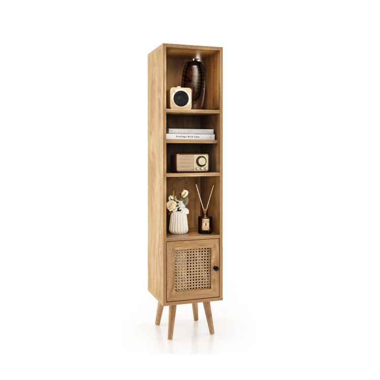 Slim Rattan Storage Cabinet with Adjustable Shelf and Boho Style