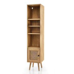 Slim Rattan Storage Cabinet with Adjustable Shelf and Boho Style