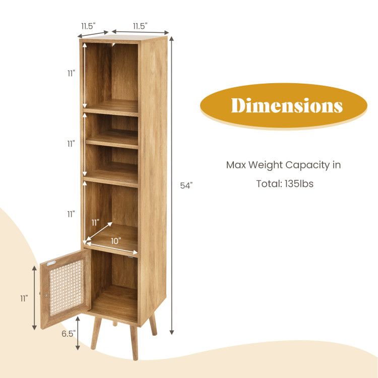 Slim Rattan Storage Cabinet with Adjustable Shelf and Boho Style