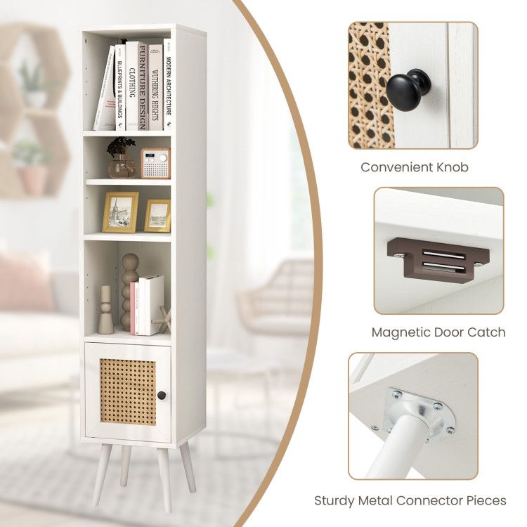 Slim Rattan Storage Cabinet with Adjustable Shelf and Boho Style