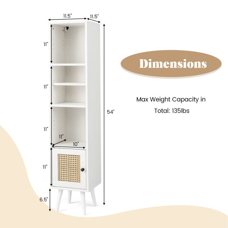 Slim Rattan Storage Cabinet with Adjustable Shelf and Boho Style