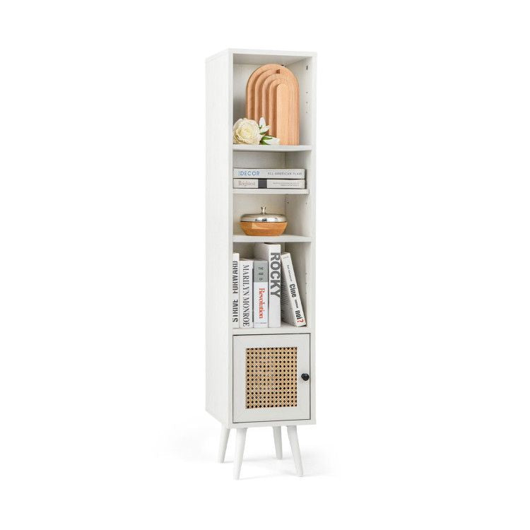 Slim Rattan Storage Cabinet with Adjustable Shelf and Boho Style