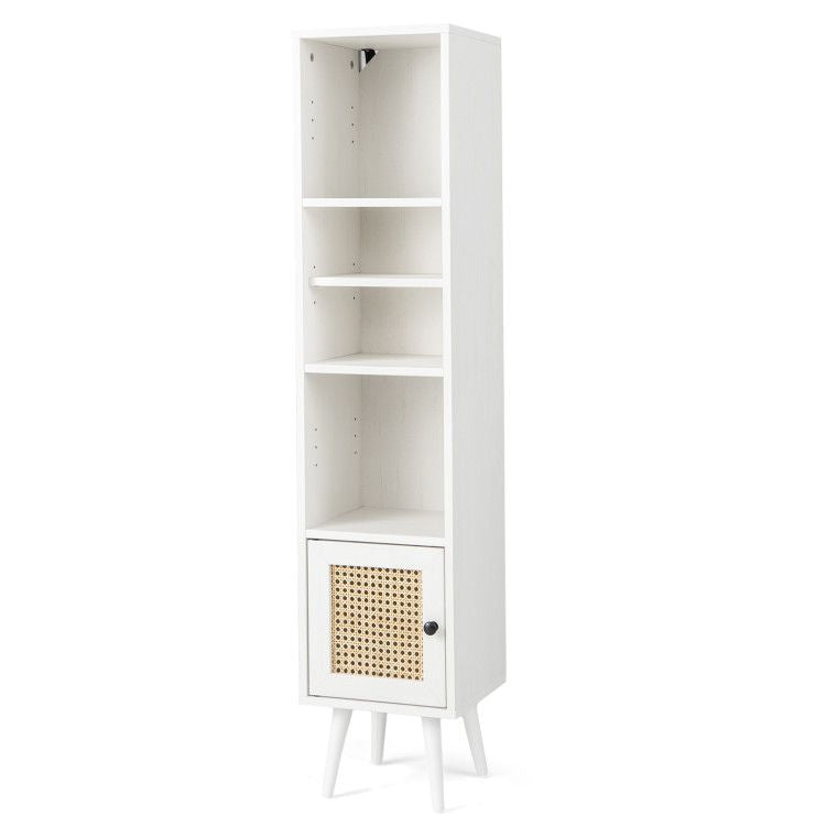 Slim Rattan Storage Cabinet with Adjustable Shelf and Boho Style