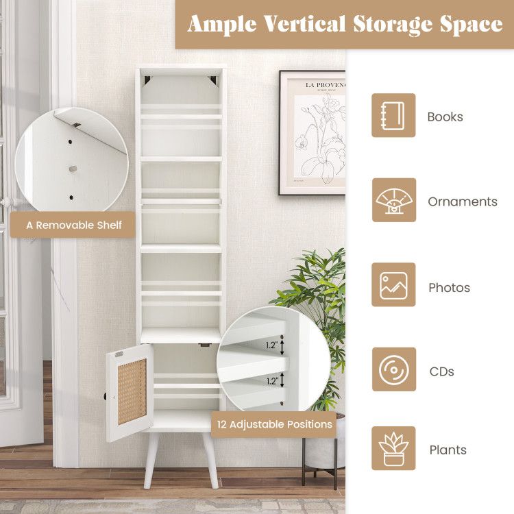 Slim Rattan Storage Cabinet with Adjustable Shelf and Boho Style