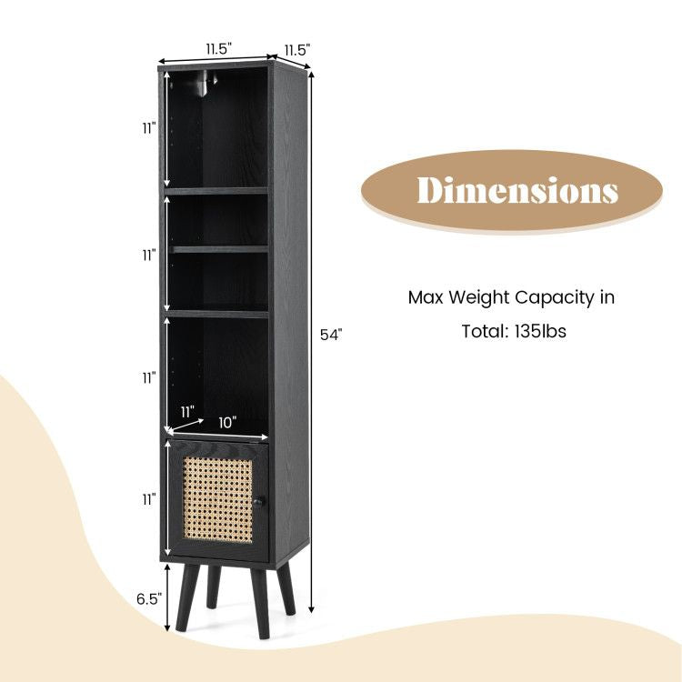 Slim Rattan Storage Cabinet with Adjustable Shelf and Boho Style