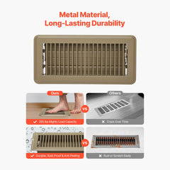 Premium 6-Pack Floor Register Vents, Adjustable Airflow with Arched Edge