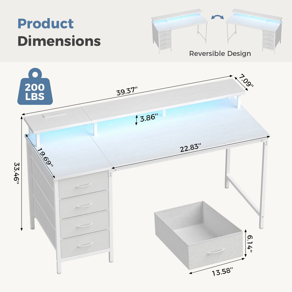 LED Gaming Desk with Power Outlets and Monitor Stand