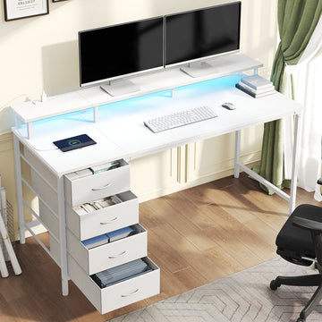 LED Gaming Desk with Power Outlets and Monitor Stand