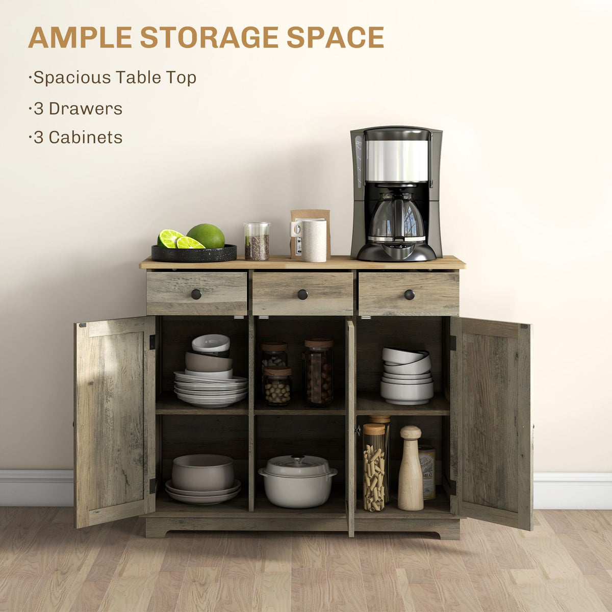 Storage Cabinet Sideboard, Large Kitchen Buffet Table with Multi Drawers & Adjustable