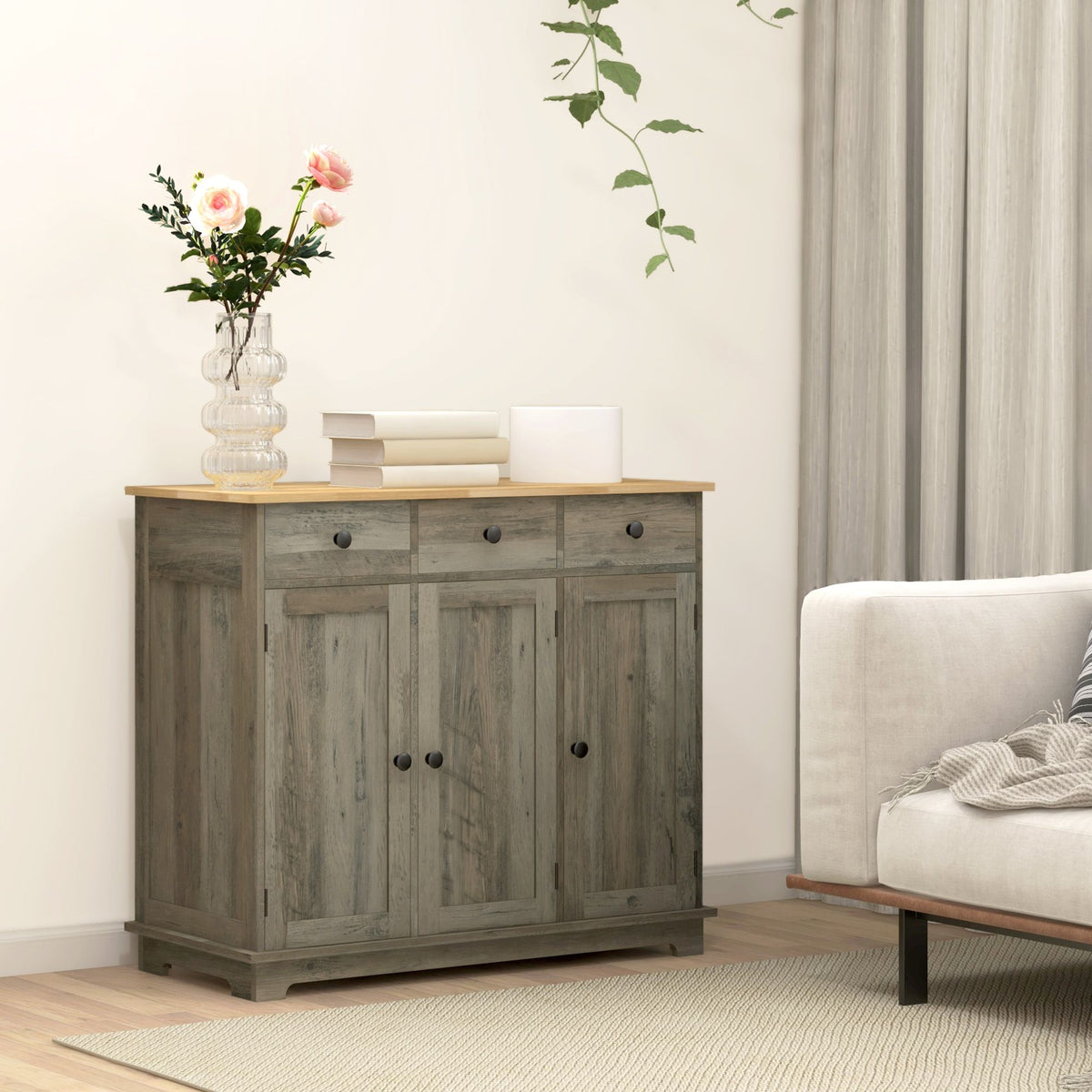 Storage Cabinet Sideboard, Large Kitchen Buffet Table with Multi Drawers & Adjustable