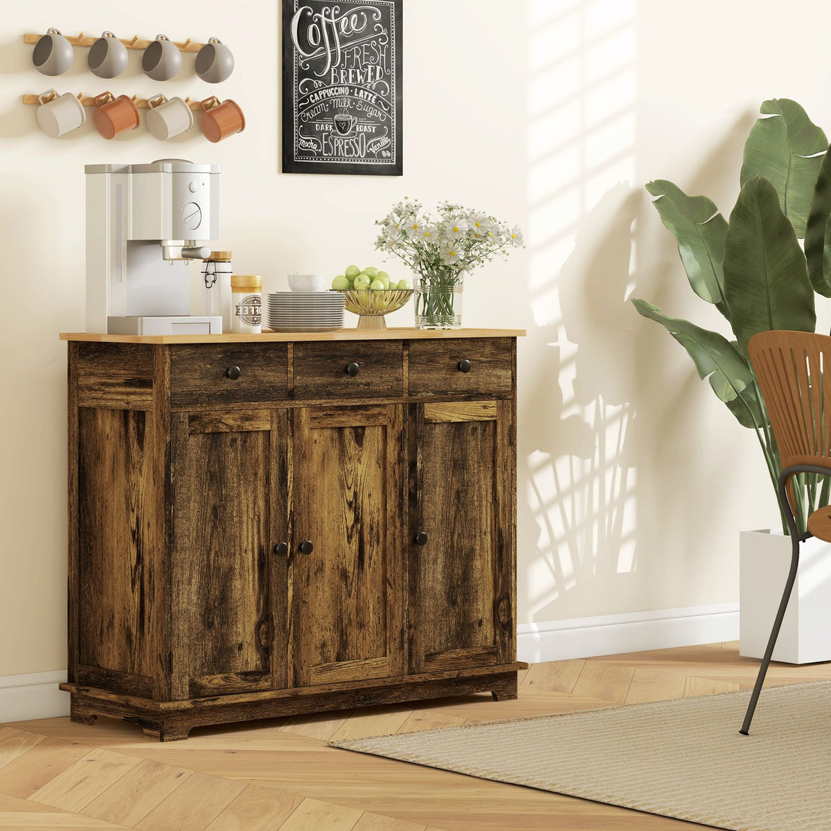 Storage Cabinet Sideboard, Large Kitchen Buffet Table with Muti Drawers & Adjustable