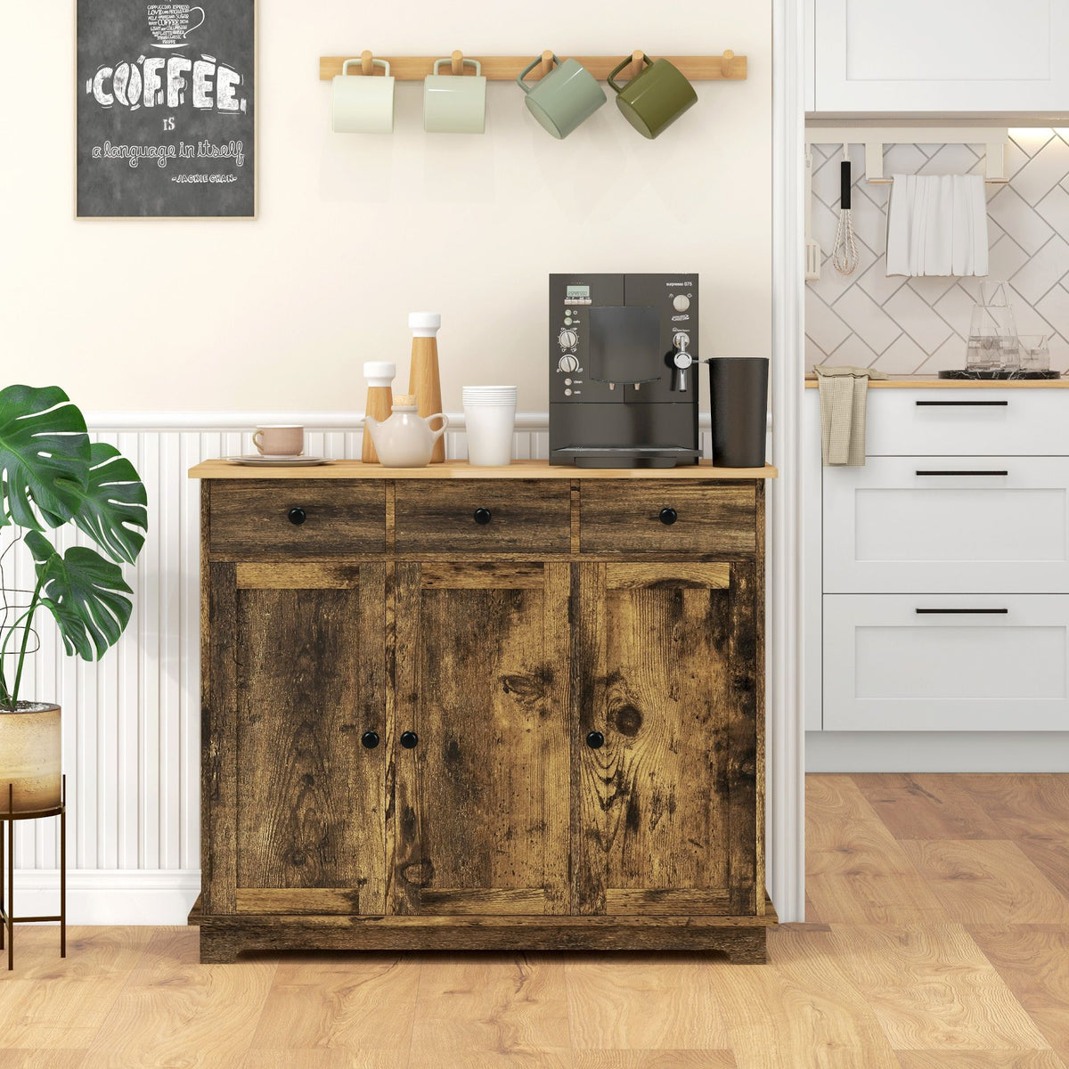 Storage Cabinet Sideboard, Large Kitchen Buffet Table with Muti Drawers & Adjustable