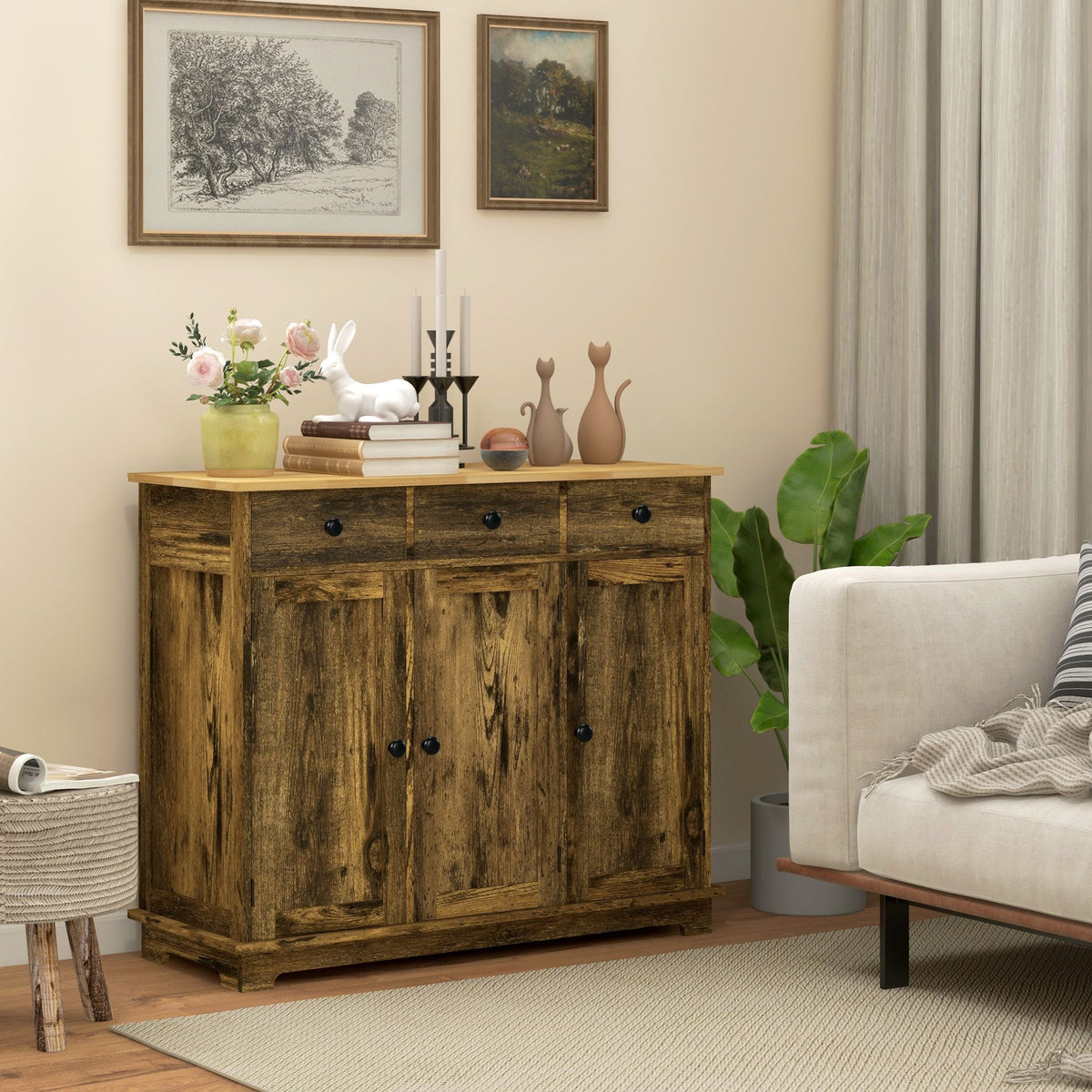 Storage Cabinet Sideboard, Large Kitchen Buffet Table with Muti Drawers & Adjustable