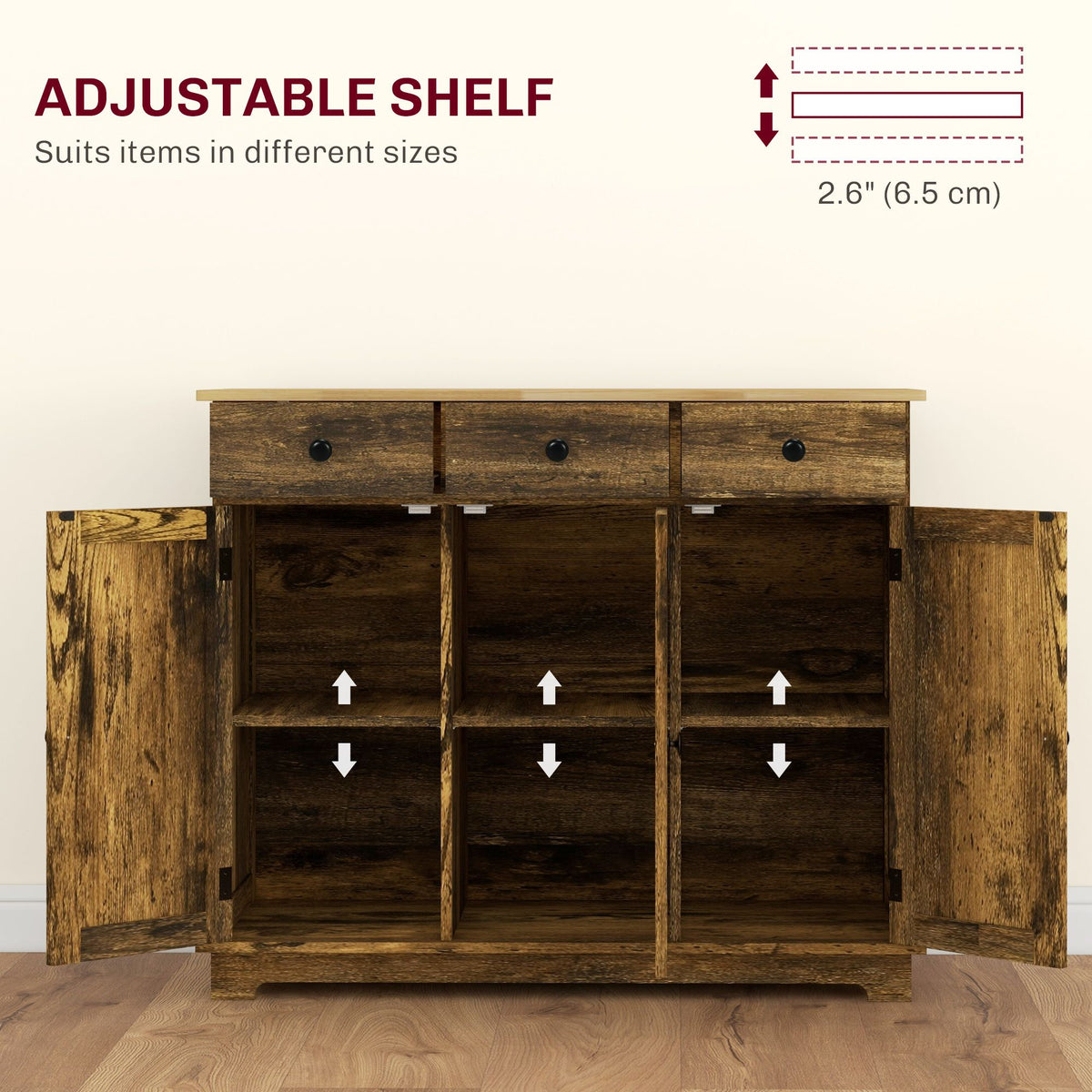 Storage Cabinet Sideboard, Large Kitchen Buffet Table with Muti Drawers & Adjustable