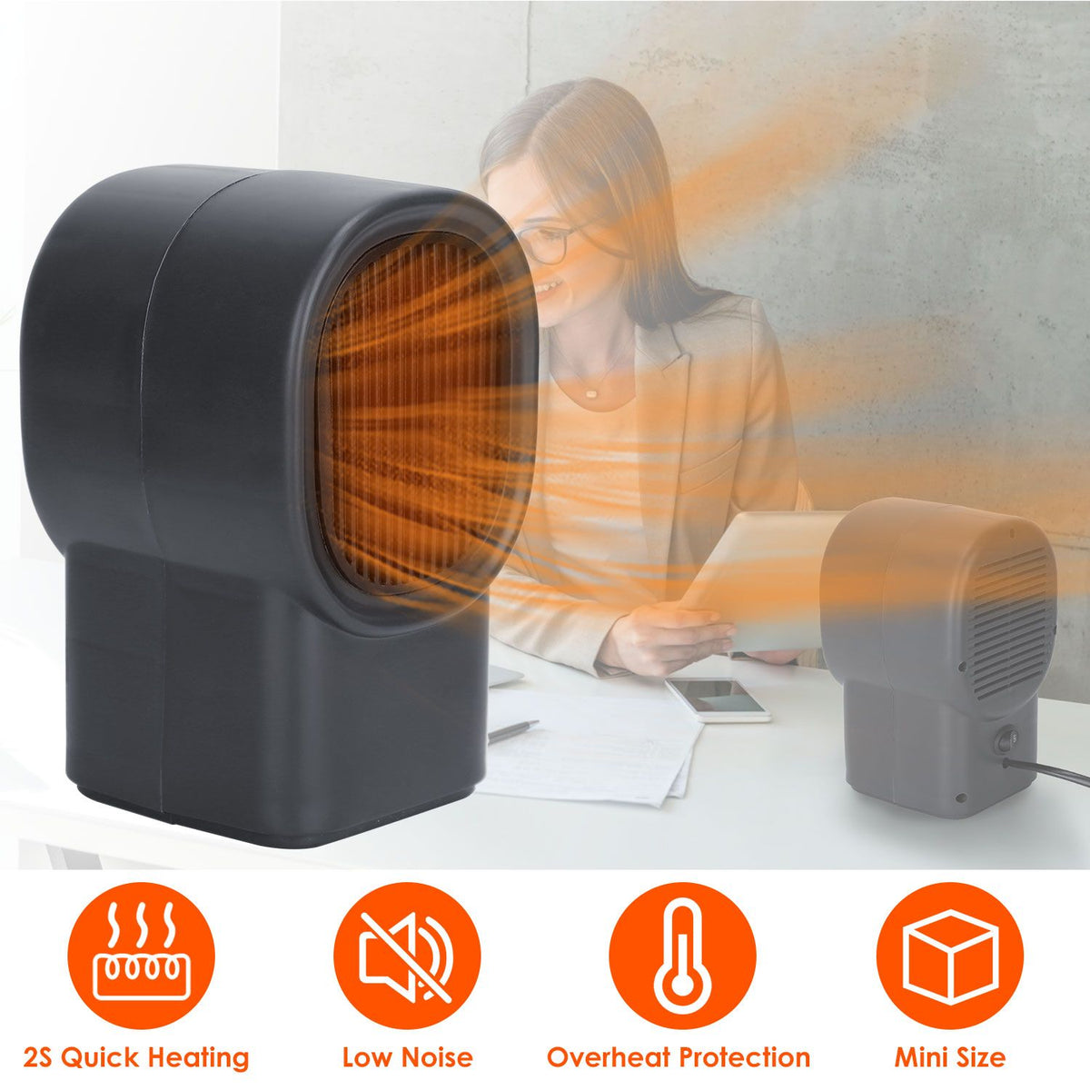 Compact Desktop Fan Heater for Home or Office