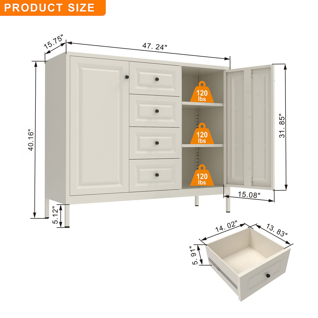 Freestanding Storage Cabinet with Drawers and Adjustable Shelves