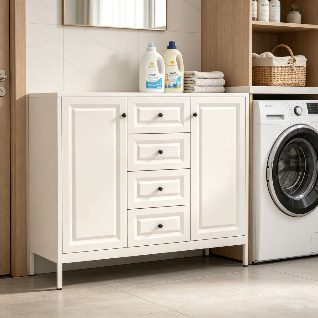 Freestanding Storage Cabinet with Drawers and Adjustable Shelves