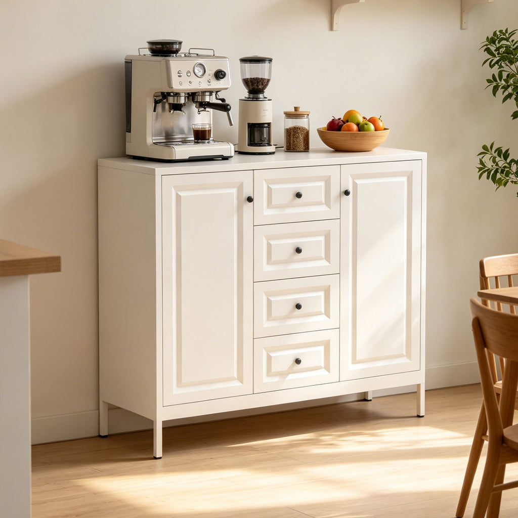 Freestanding Storage Cabinet with Drawers and Adjustable Shelves