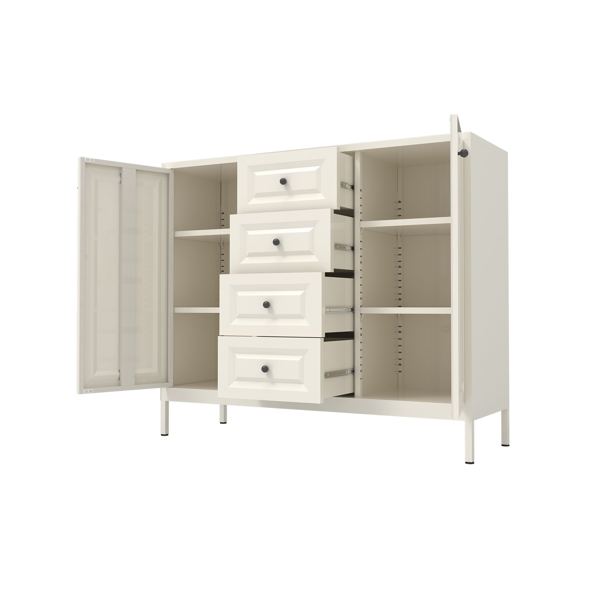 Freestanding Storage Cabinet with Drawers and Adjustable Shelves