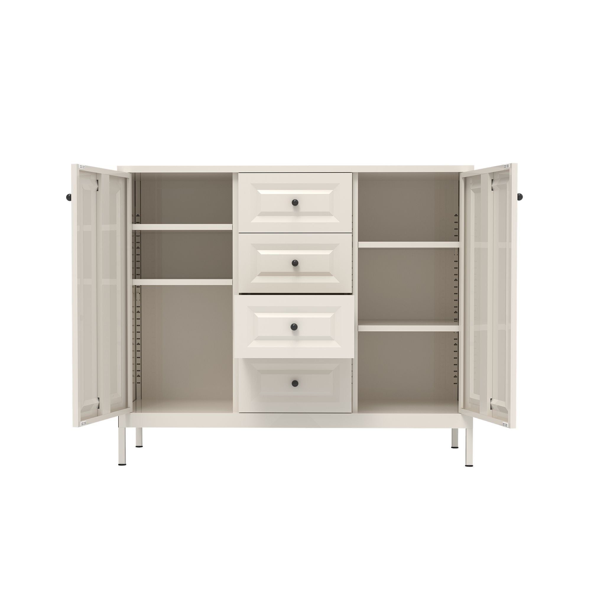 Freestanding Storage Cabinet with Drawers and Adjustable Shelves