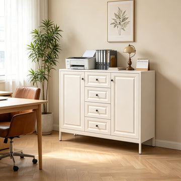 Freestanding Storage Cabinet with Drawers and Adjustable Shelves