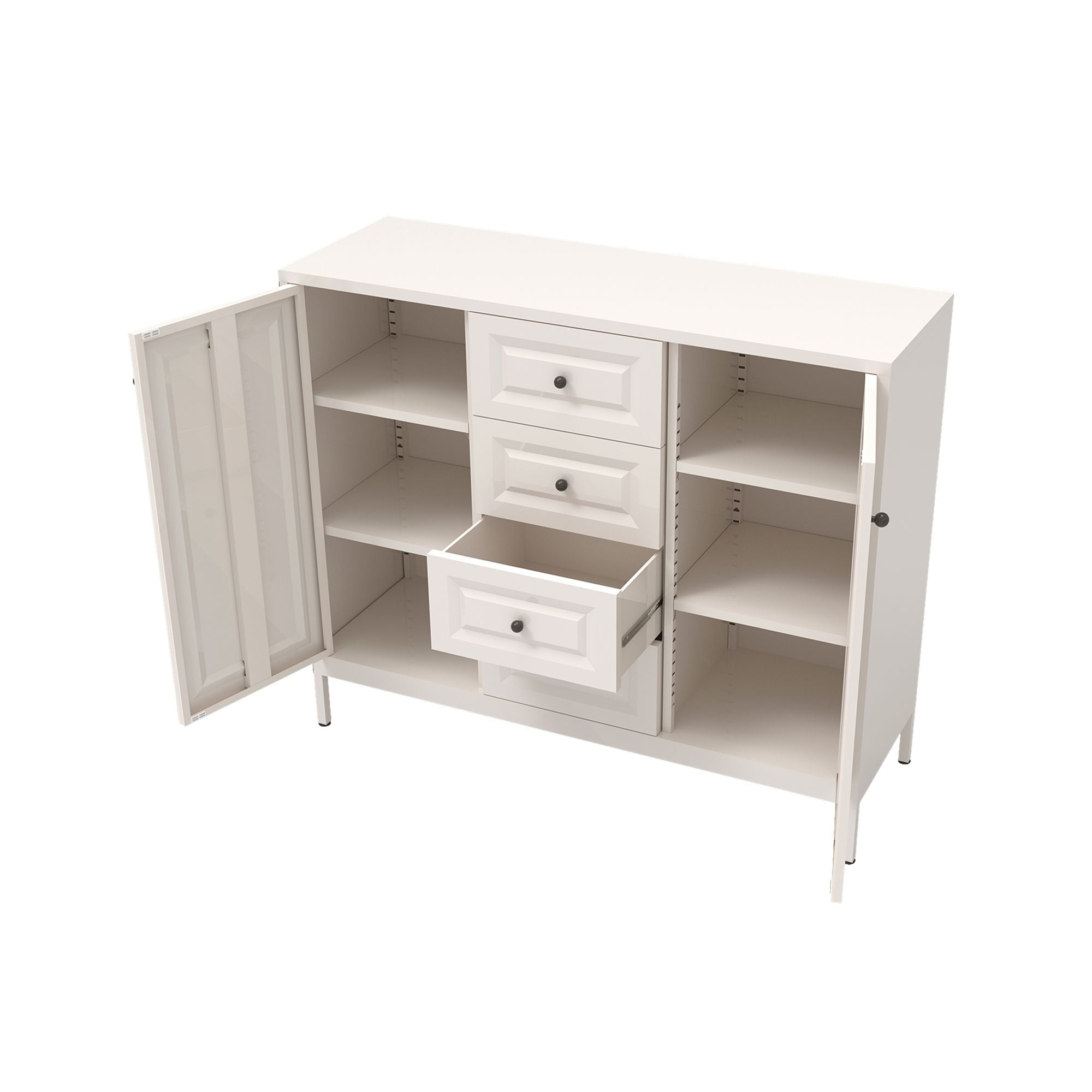 Freestanding Storage Cabinet with Drawers and Adjustable Shelves