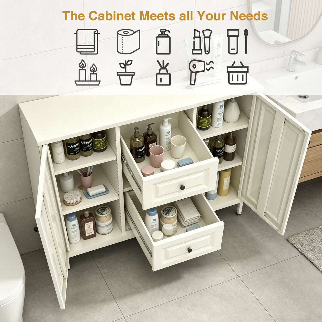 Freestanding Storage Cabinet with Drawers and Adjustable Shelves