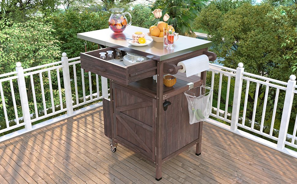 40.5- Outdoor Grill Cart with Stainless Steel Top and Drop Leaf