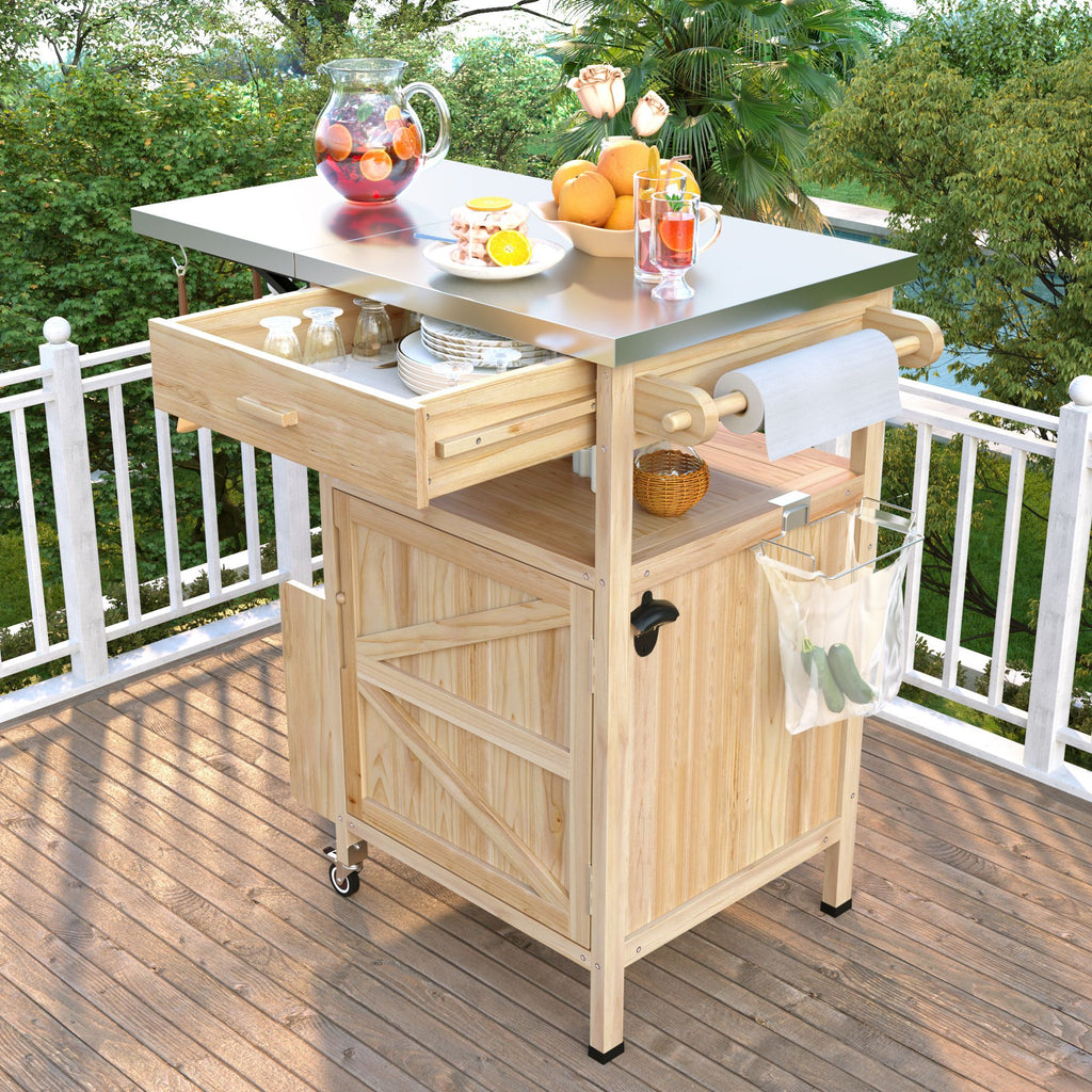 40.5- Outdoor Grill Cart with Stainless Steel Top and Drop Leaf