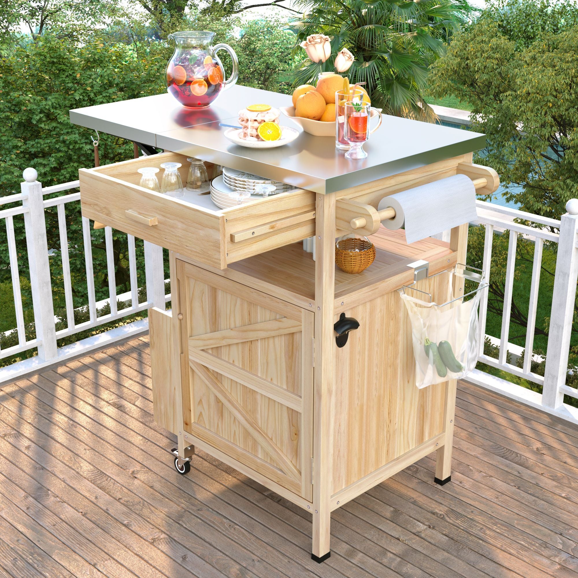 40.5- Outdoor Grill Cart with Stainless Steel Top and Drop Leaf