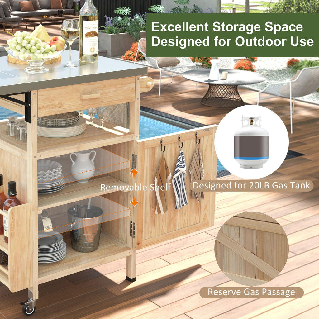40.5- Outdoor Grill Cart with Stainless Steel Top and Drop Leaf