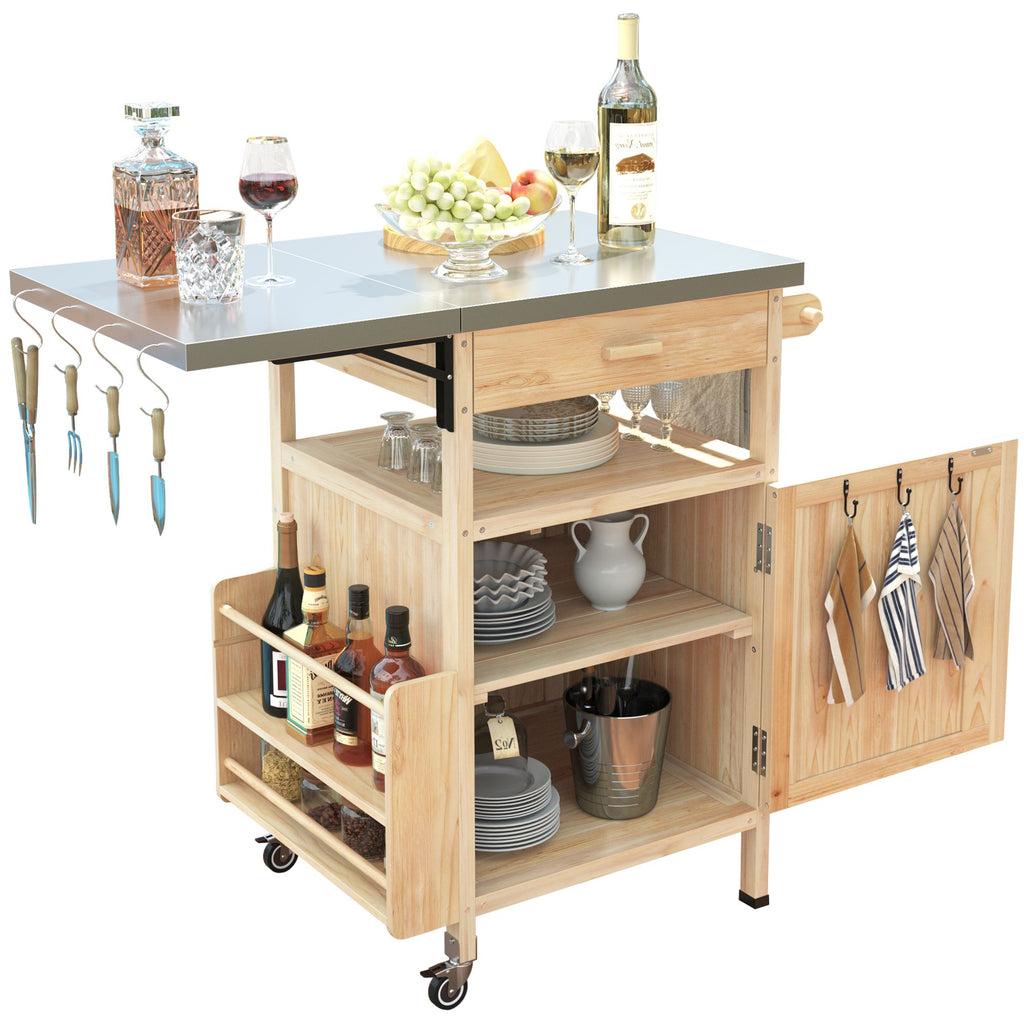 40.5- Outdoor Grill Cart with Stainless Steel Top and Drop Leaf