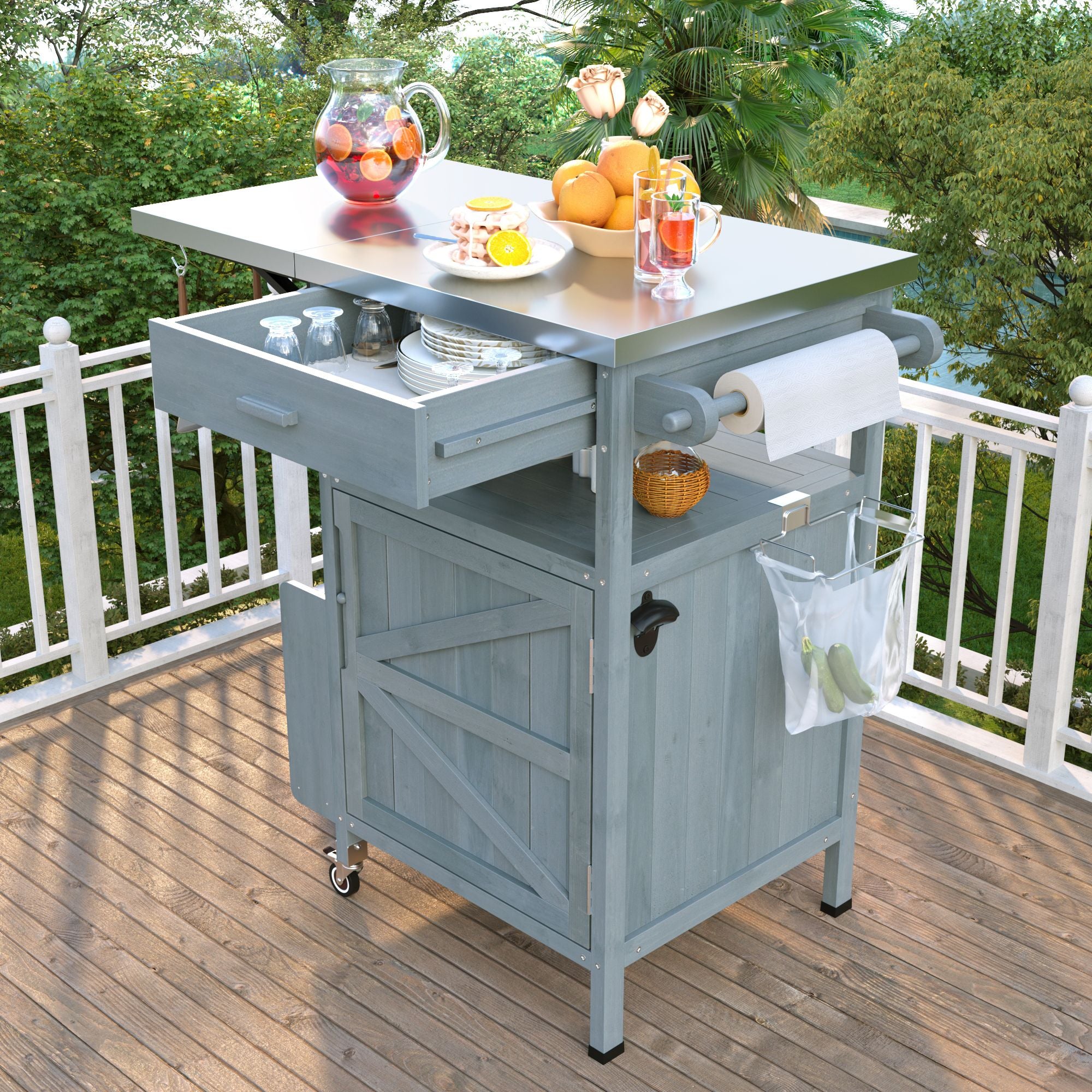 40.5- Outdoor Grill Cart with Stainless Steel Top and Drop Leaf