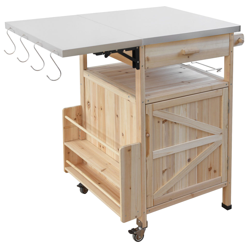 40.5- Outdoor Grill Cart with Stainless Steel Top and Drop Leaf