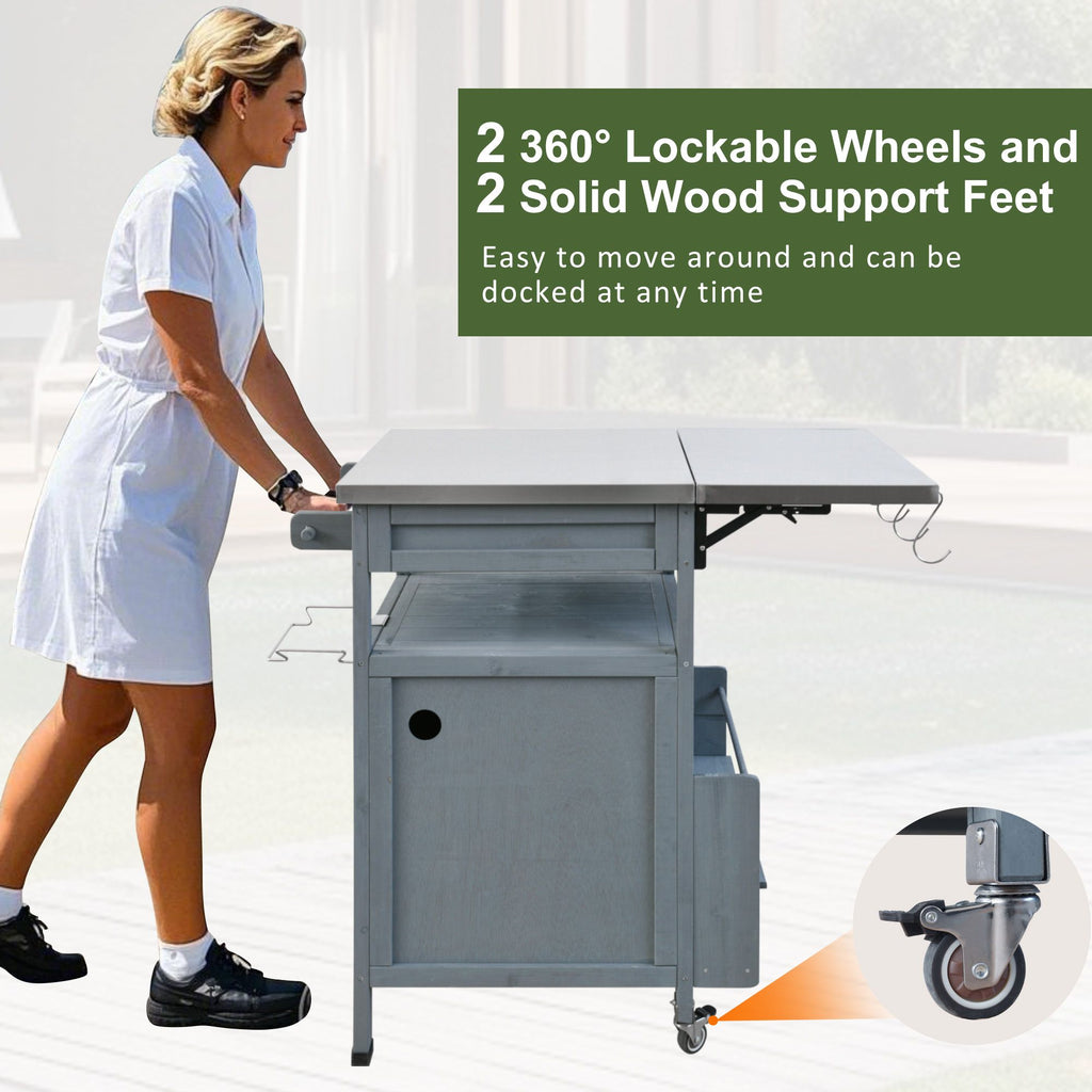 40.5- Outdoor Grill Cart with Stainless Steel Top and Drop Leaf