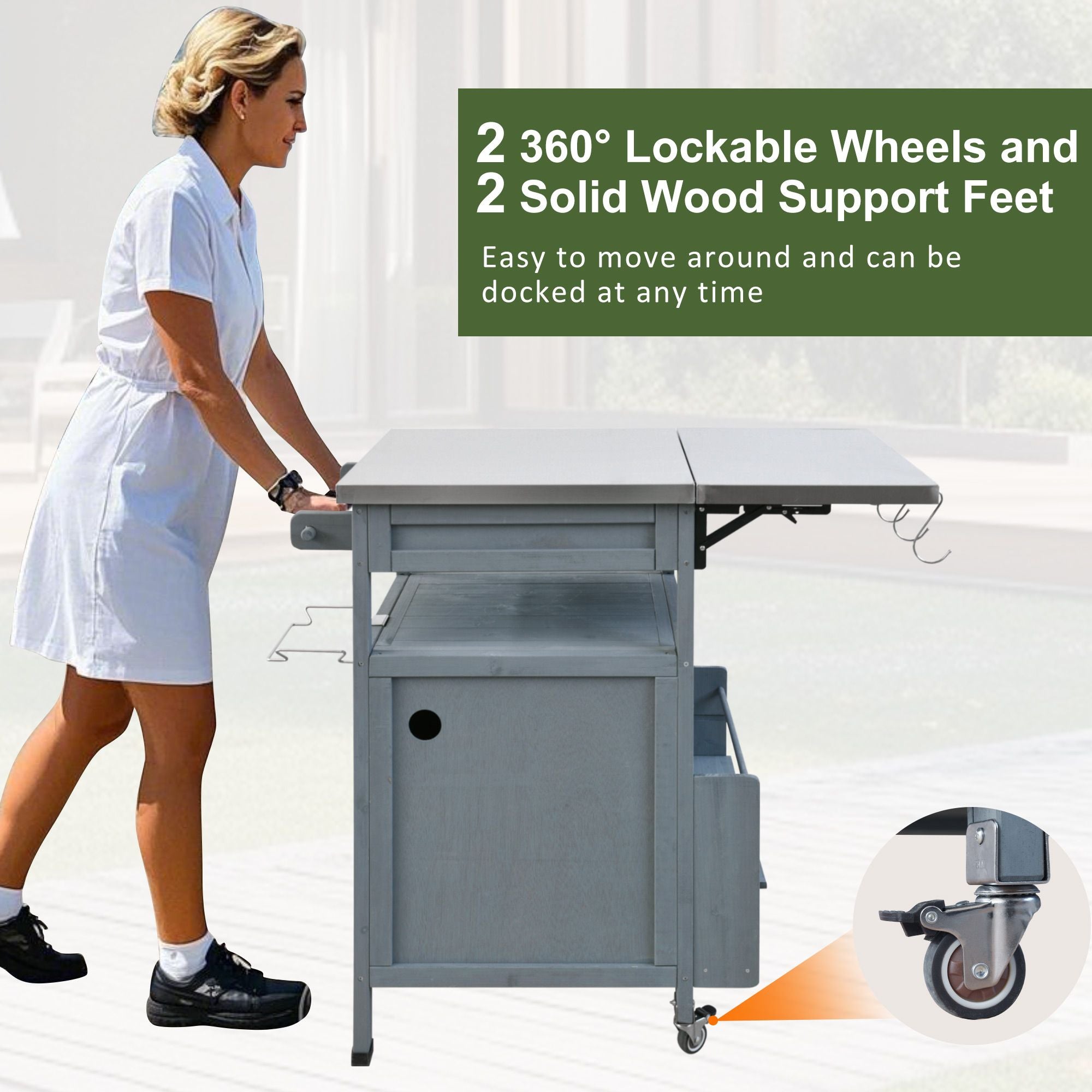 40.5- Outdoor Grill Cart with Stainless Steel Top and Drop Leaf