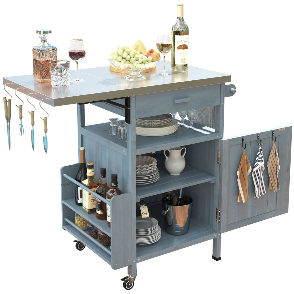 40.5- Outdoor Grill Cart with Stainless Steel Top and Drop Leaf