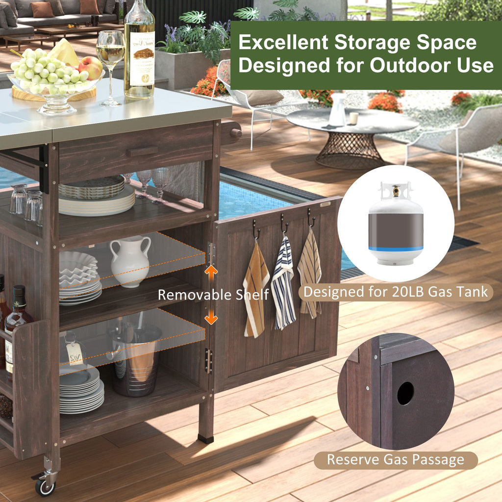 40.5- Outdoor Grill Cart with Stainless Steel Top and Drop Leaf