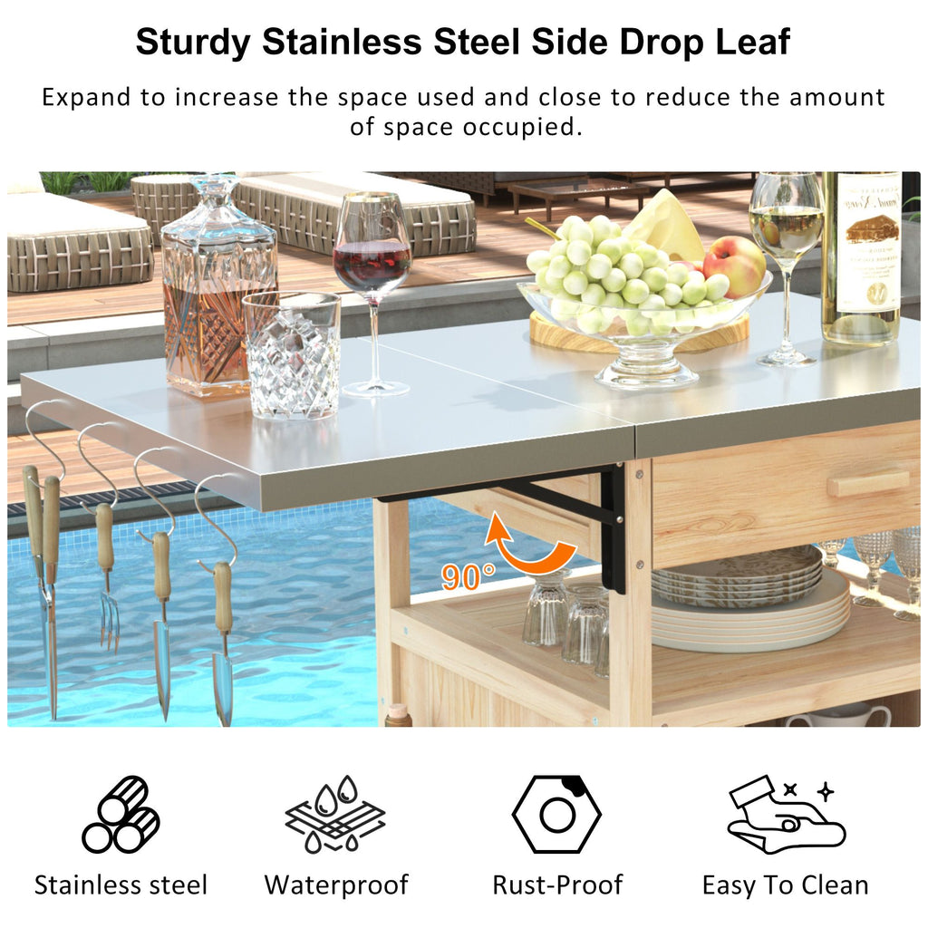 40.5- Outdoor Grill Cart with Stainless Steel Top and Drop Leaf