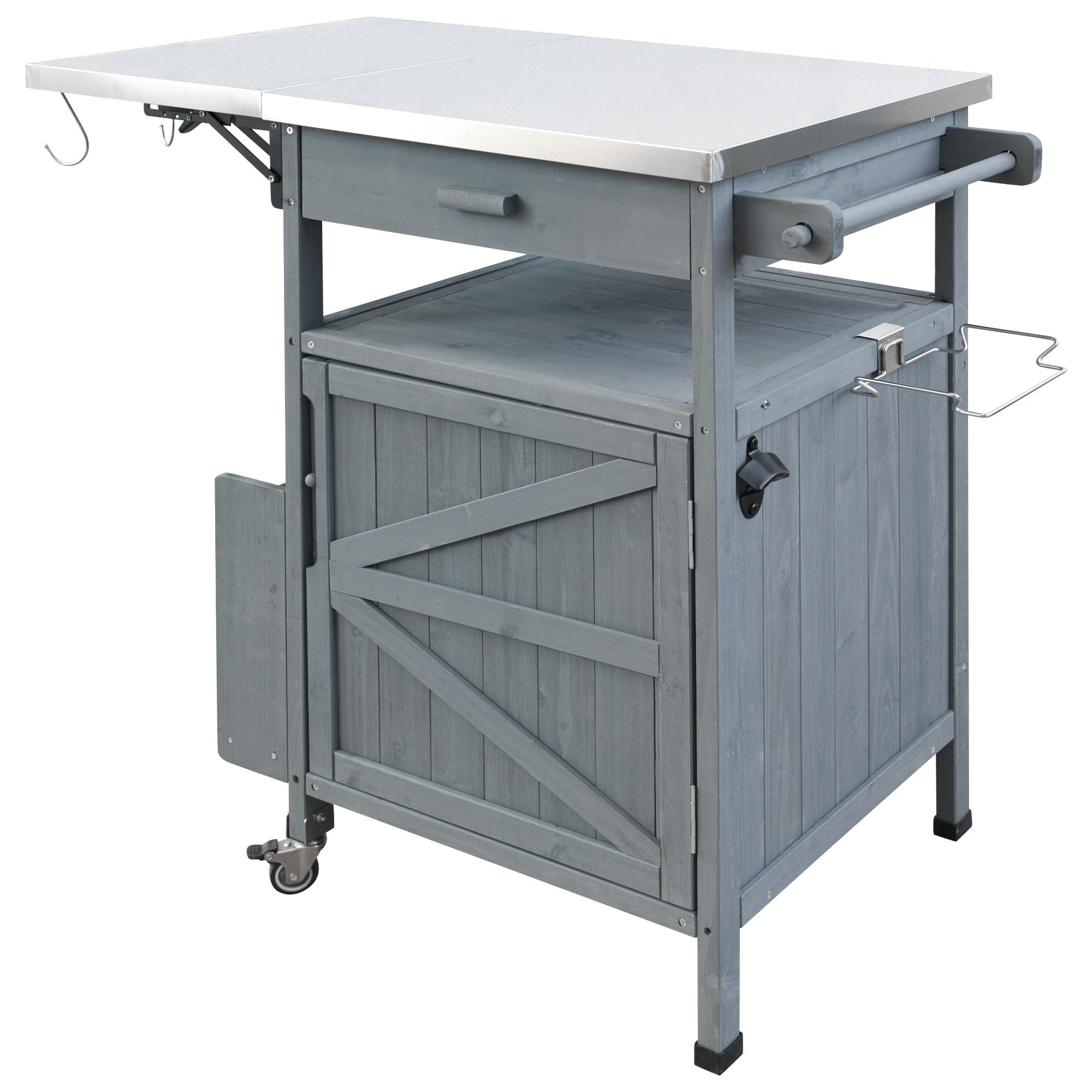 40.5- Outdoor Grill Cart with Stainless Steel Top and Drop Leaf