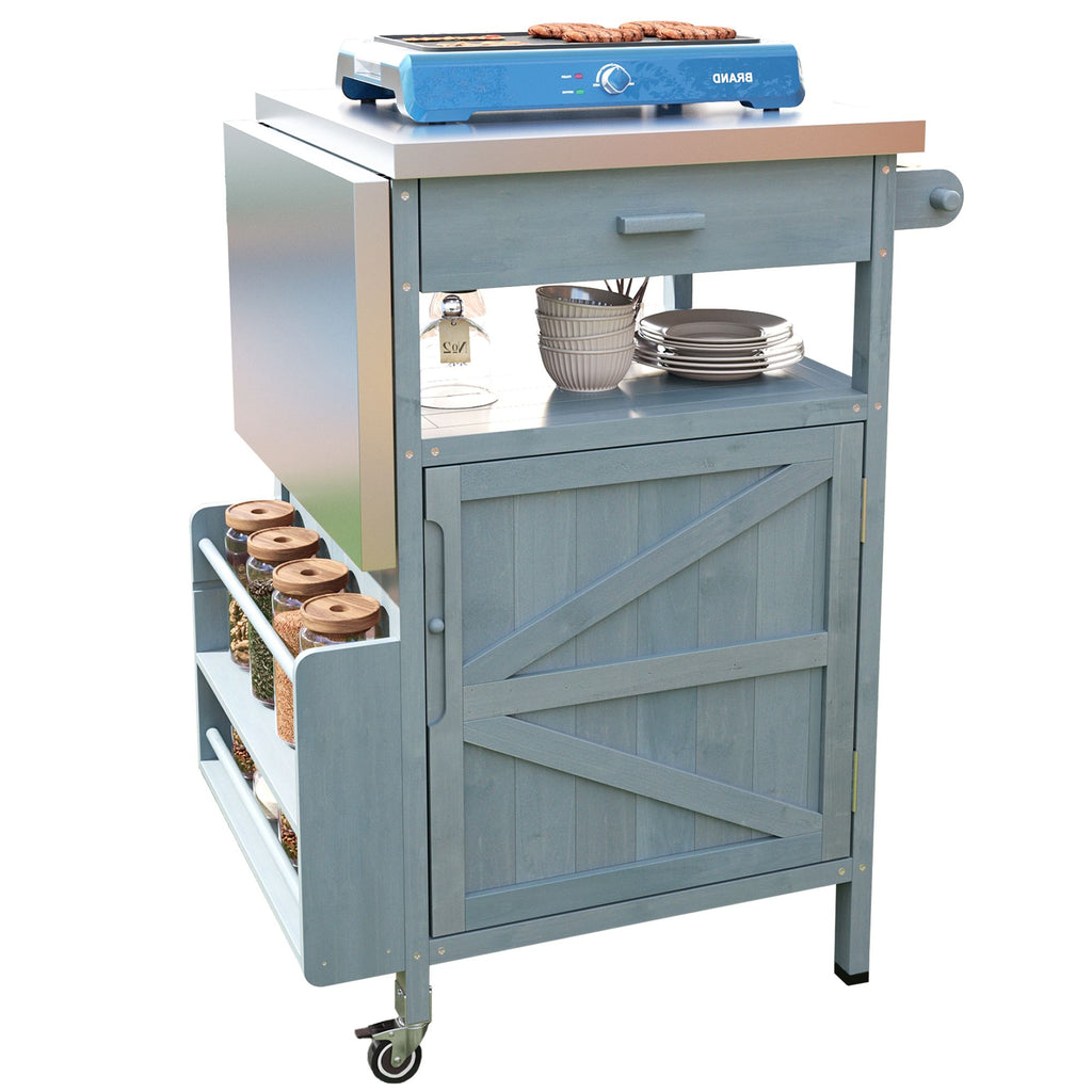 40.5- Outdoor Grill Cart with Stainless Steel Top and Drop Leaf