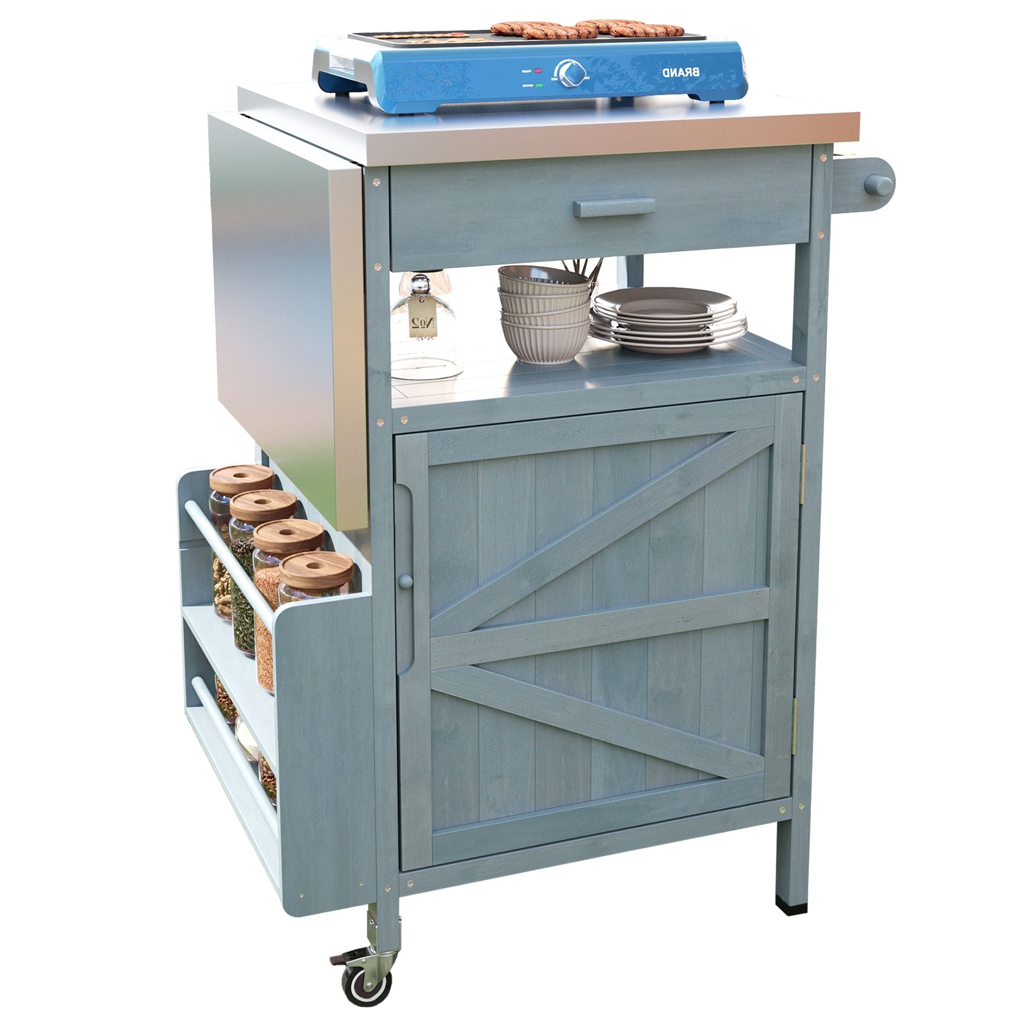 40.5- Outdoor Grill Cart with Stainless Steel Top and Drop Leaf