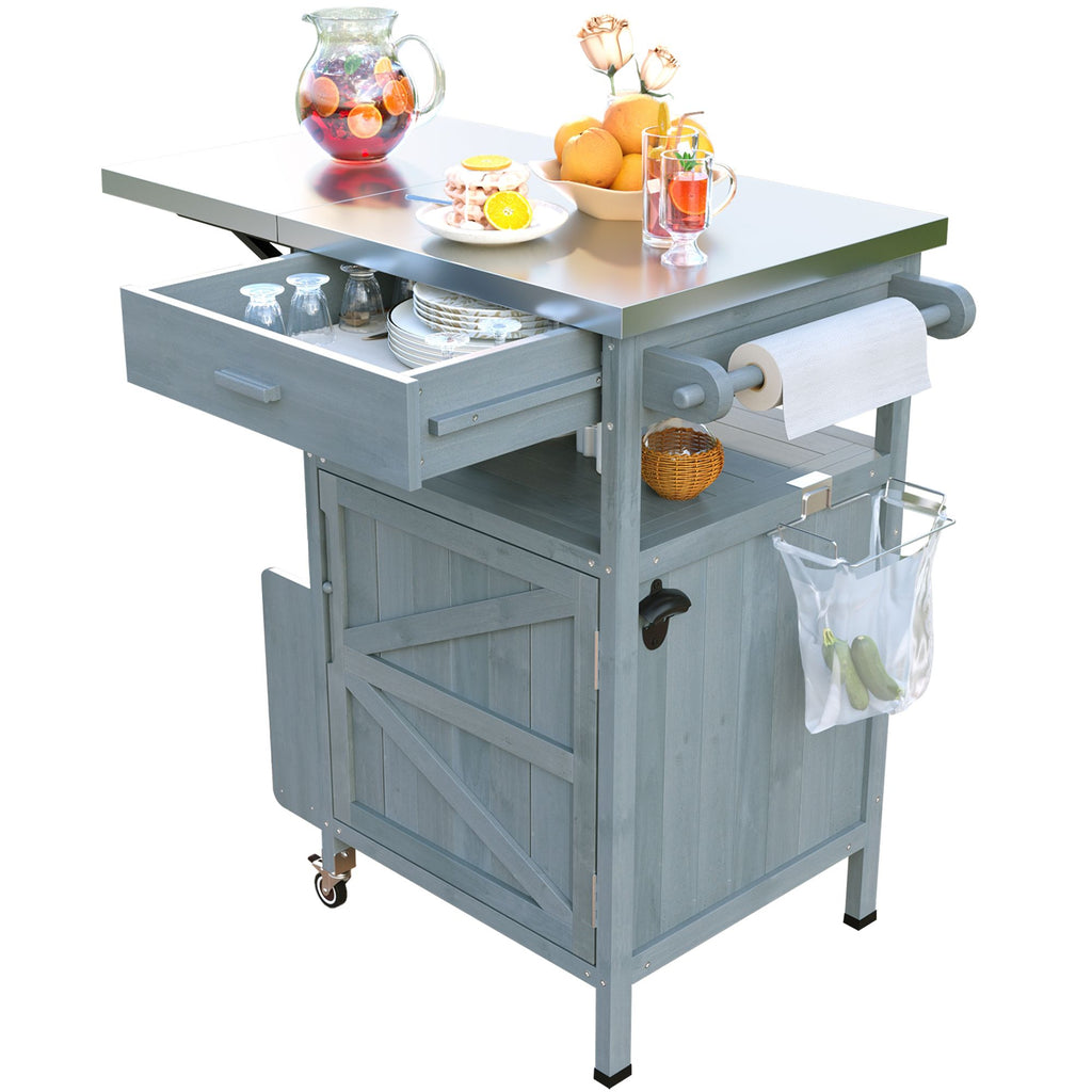 40.5- Outdoor Grill Cart with Stainless Steel Top and Drop Leaf