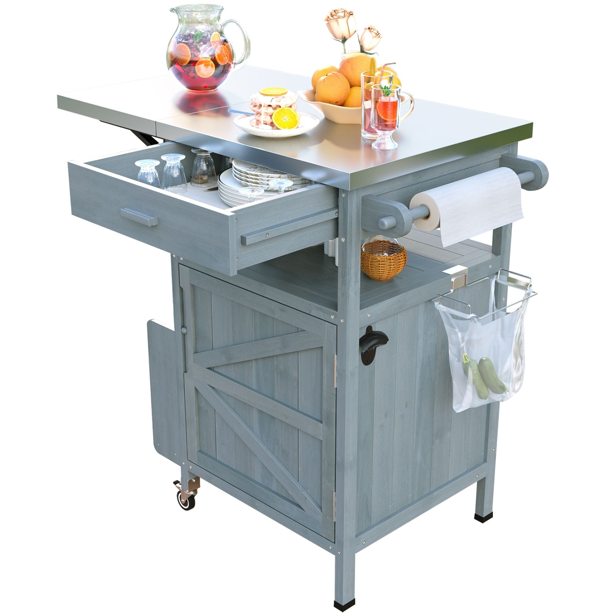 40.5- Outdoor Grill Cart with Stainless Steel Top and Drop Leaf