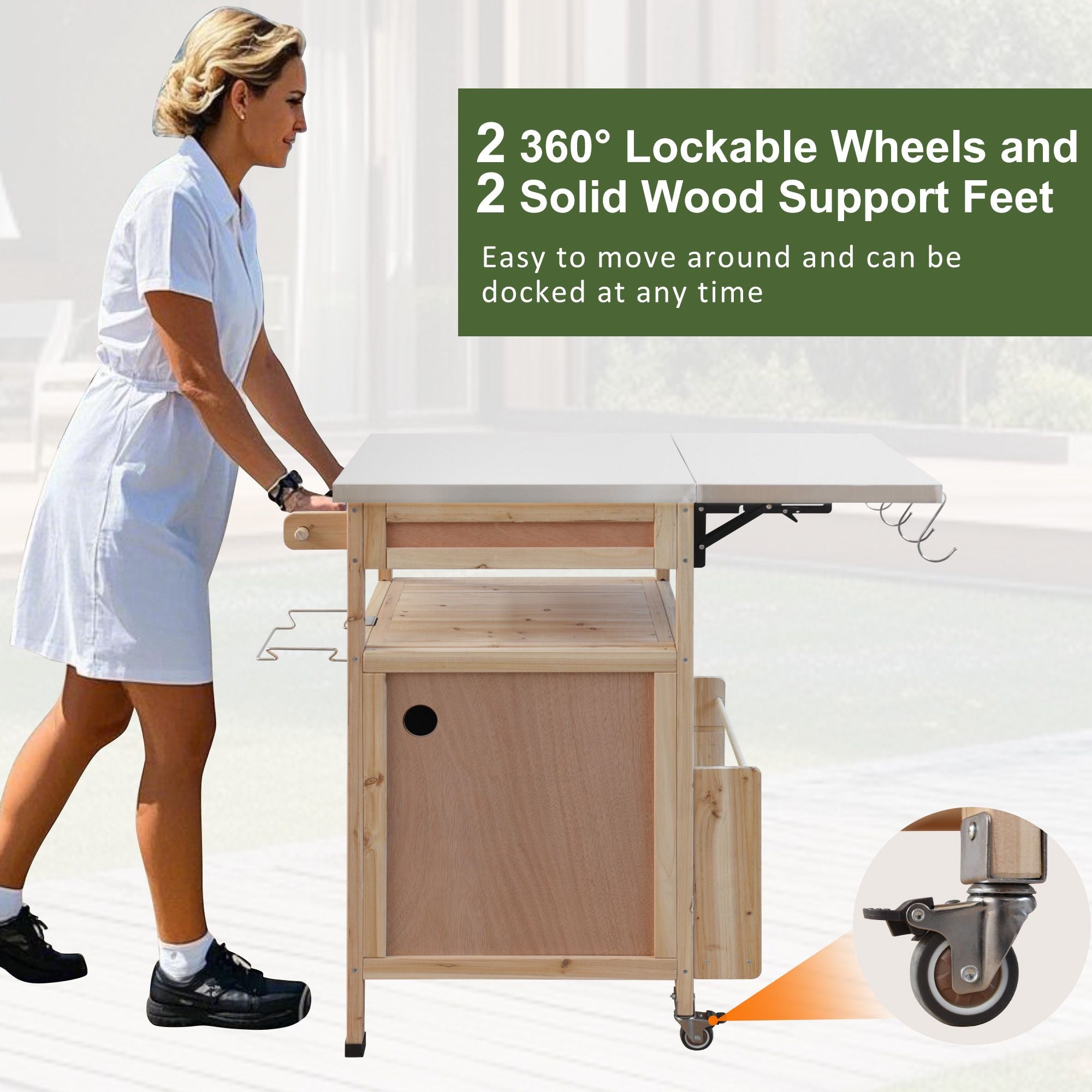 40.5- Outdoor Grill Cart with Stainless Steel Top and Drop Leaf
