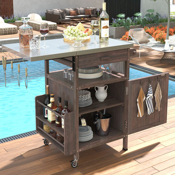 40.5- Outdoor Grill Cart with Stainless Steel Top and Drop Leaf