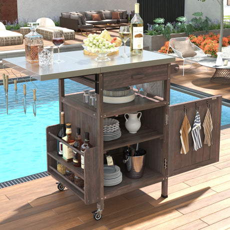 40.5- Outdoor Grill Cart with Stainless Steel Top and Drop Leaf