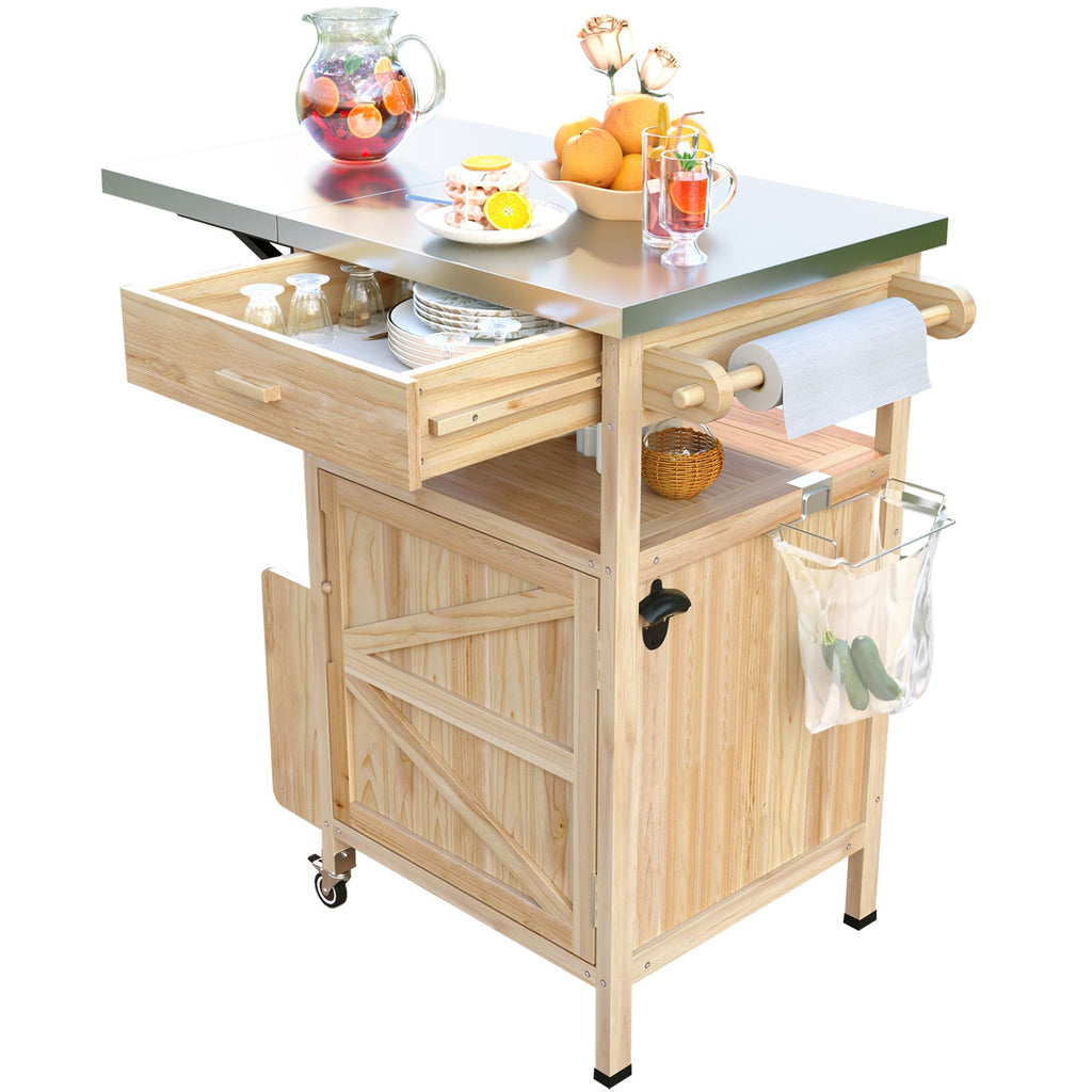 40.5- Outdoor Grill Cart with Stainless Steel Top and Drop Leaf