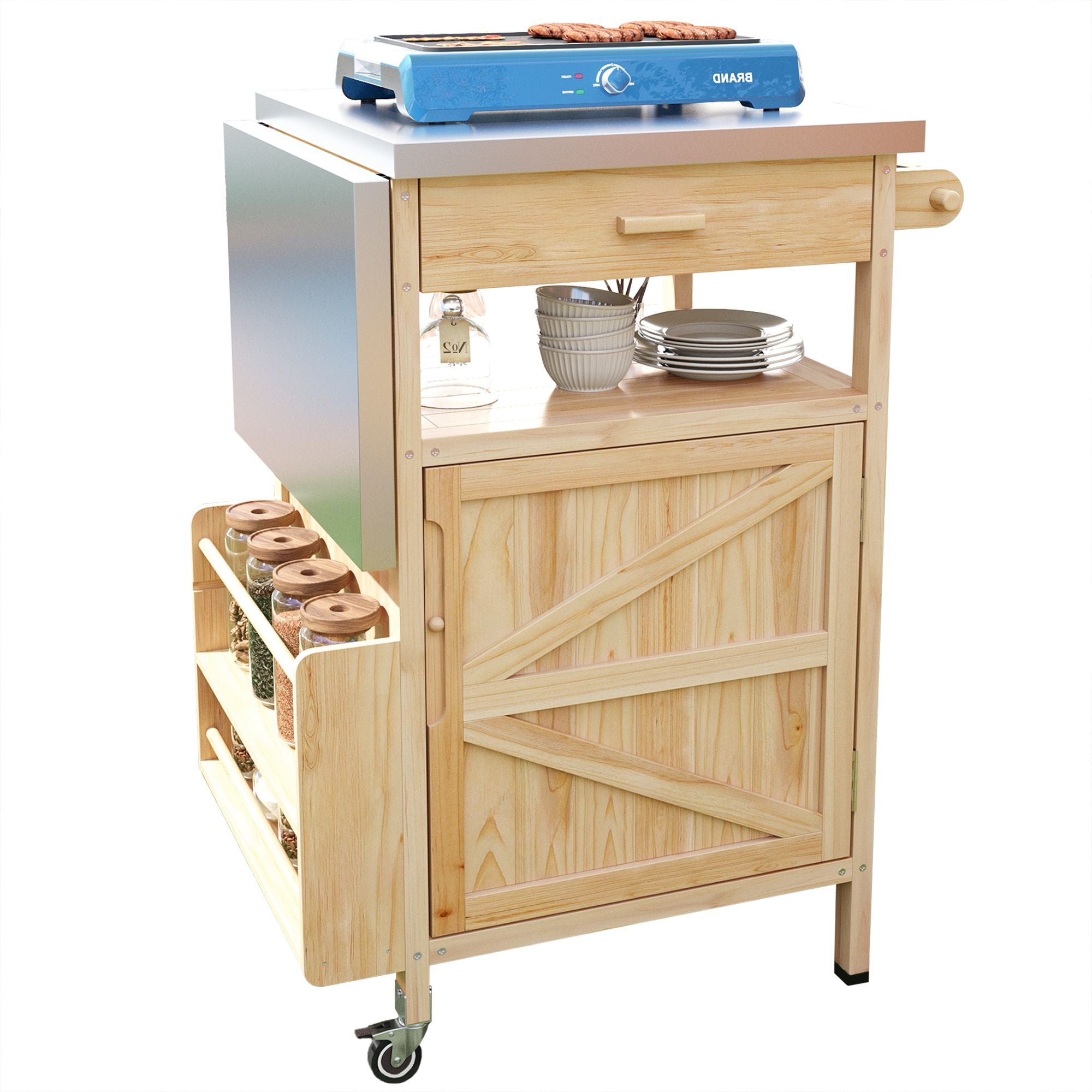 40.5- Outdoor Grill Cart with Stainless Steel Top and Drop Leaf